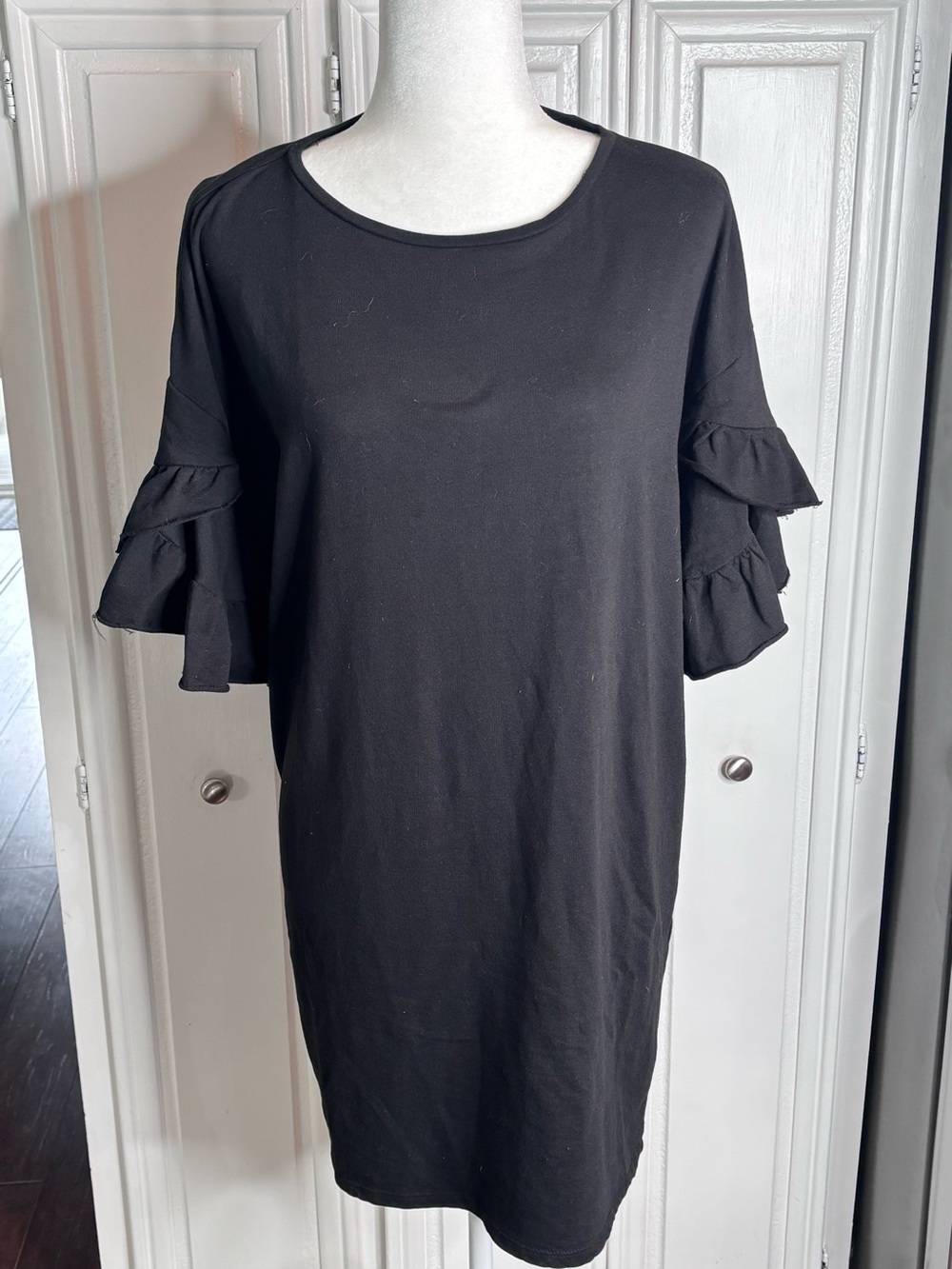 Zara Trafaluc Black Ruffle Sleeve T-Shirt Dress Size Small